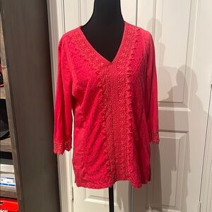 JM Collection Pink Ribbed 3/4 Sleeve Blouse (A)